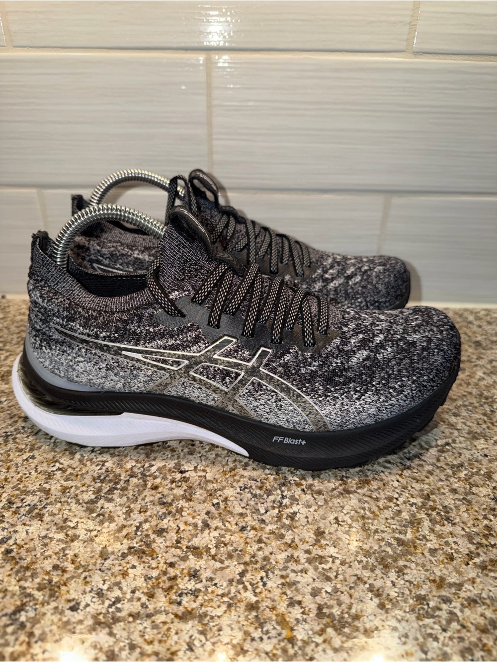 Asics Black and Grey Knit Running Sneakers